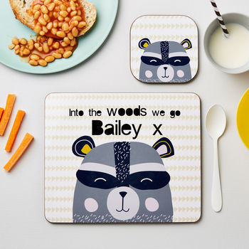 Personalised Kid’s Racoon Placemat Set Personalised Kid's Racoon Placemat Set