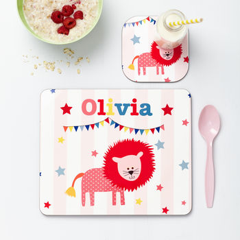 Personalised Children’s Circus Lion Placemat Set Personalised Children's Circus Lion Placemat Set