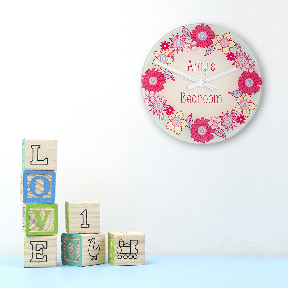 Flower Garland Personalised Little Girl’s Wall Clock Flower Garland Personalised Little Girl's Wall Clock