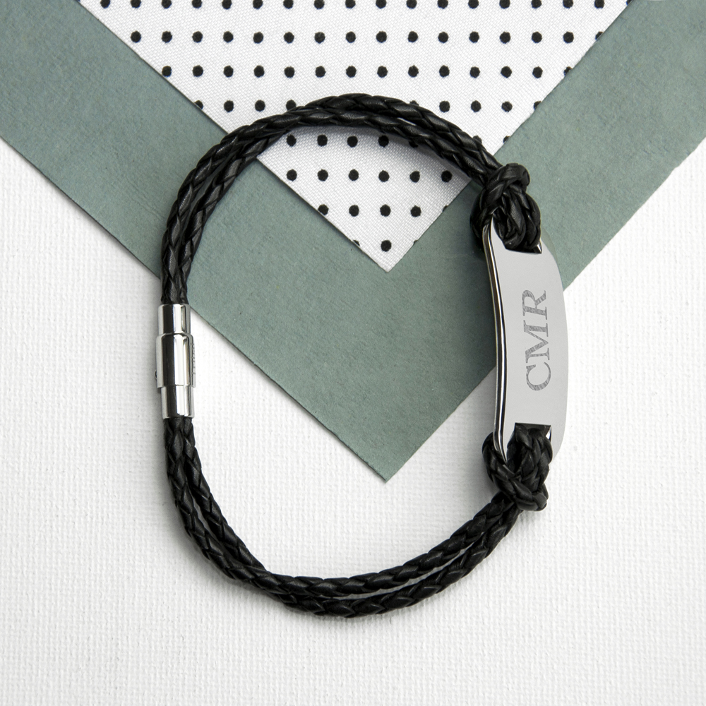 Personalised Men’s Statement Leather Bracelet in Black Personalised Men's Statement Leather Bracelet in Black