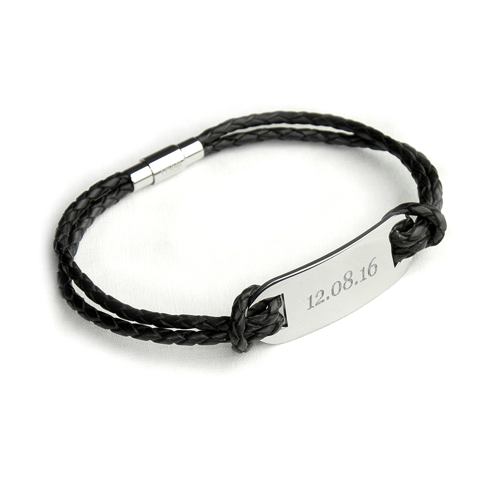 Personalised Men’s Statement Leather Bracelet in Black Personalised Men's Statement Leather Bracelet in Black
