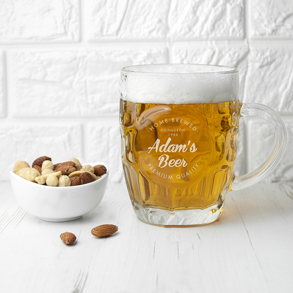 Personalised Home Brewed Dimpled Beer Glass Personalised Home Brewed Dimpled Beer Glass