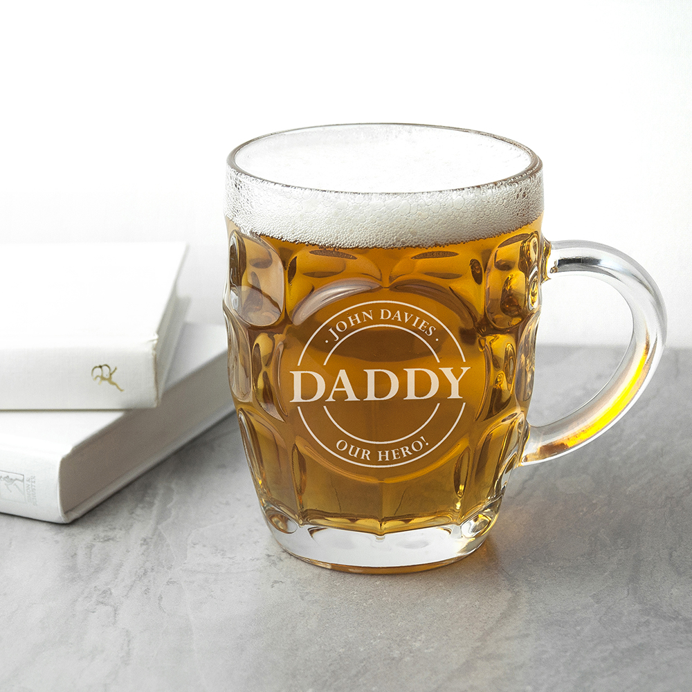 Personalised Emblem Dimpled Beer Glass Personalised Emblem Dimpled Beer Glass