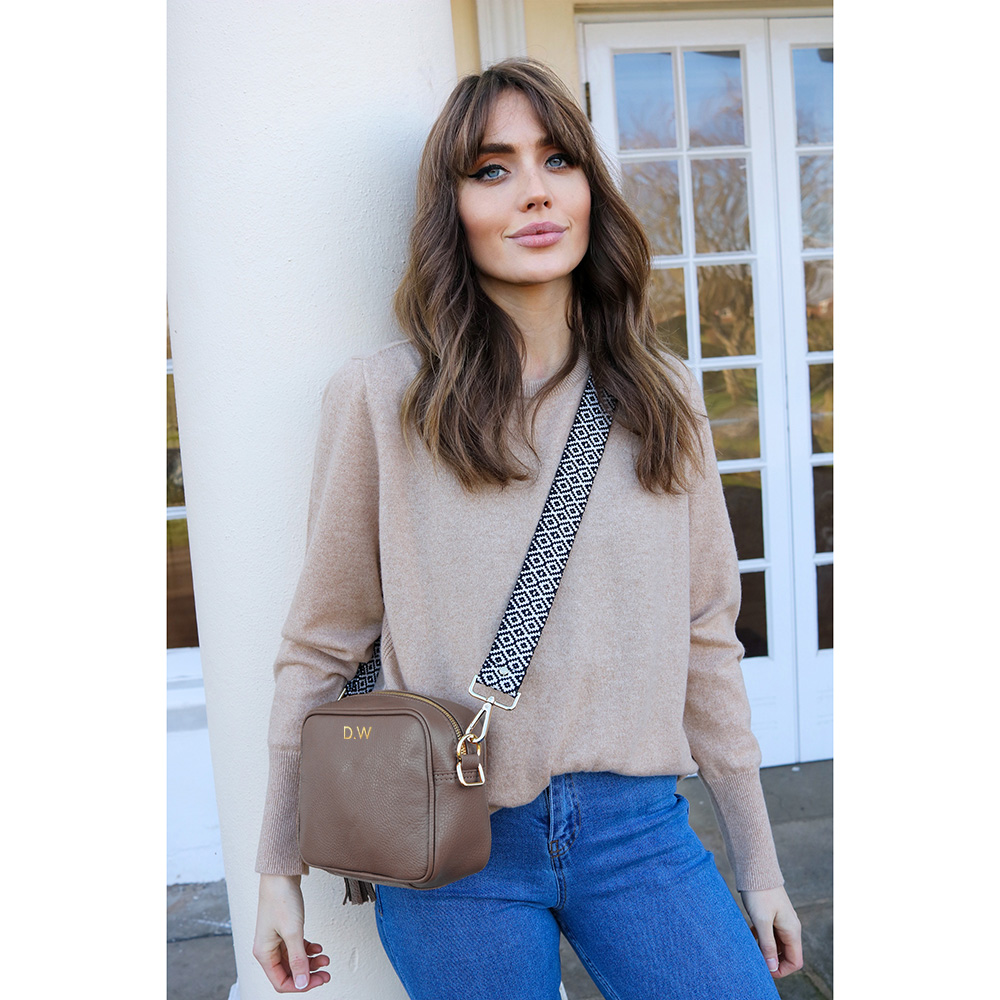 Personalised Elie Beaumont Grey Bag with Baroque Strap Personalised Elie Beaumont Grey Bag with Baroque Strap