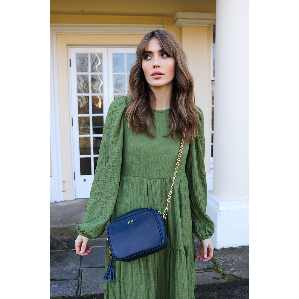 Personalised Elie Beaumont Navy Bag with Gold Chain Strap Personalised Elie Beaumont Navy Bag with Gold Chain Strap