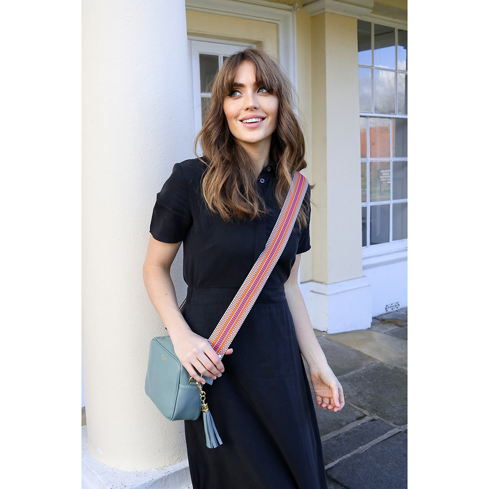 Personalised Elie Beaumont Light Blue Bag with Aztec Strap Personalised Elie Beaumont Light Blue Bag with Aztec Strap