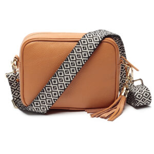 Personalised Elie Beaumont Tan Bag with Knitted Diamond Strap
