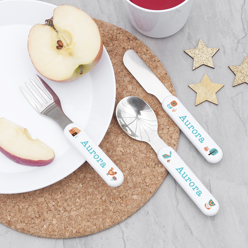 Personalised Kids Scandi Summer Cutlery Set – Metal Personalised Kids Scandi Summer Cutlery Set - Metal