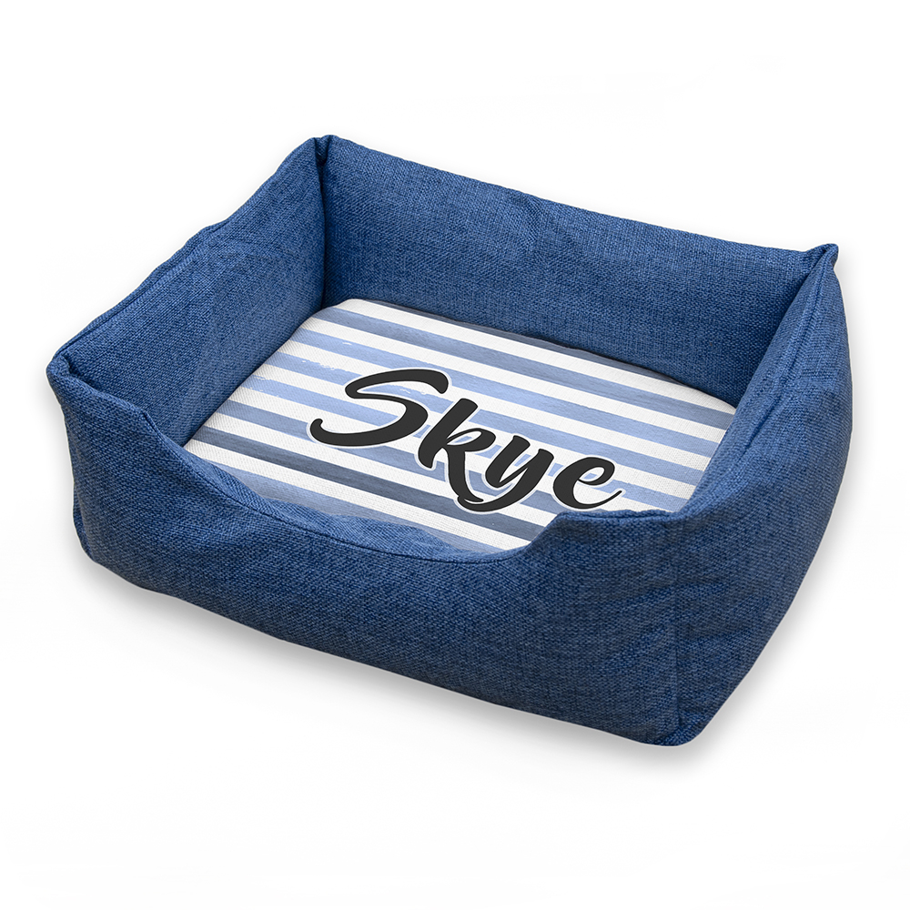 Personalised Blue Comfort Dog Bed with Blue Striped Design Personalised Blue Comfort Dog Bed with Blue Striped Design