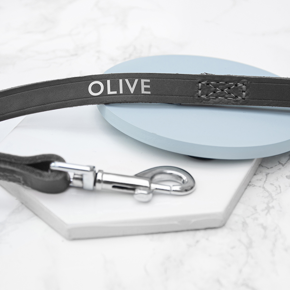 Personalised Classic Black Leather Dog Lead Personalised Classic Black Leather Dog Lead