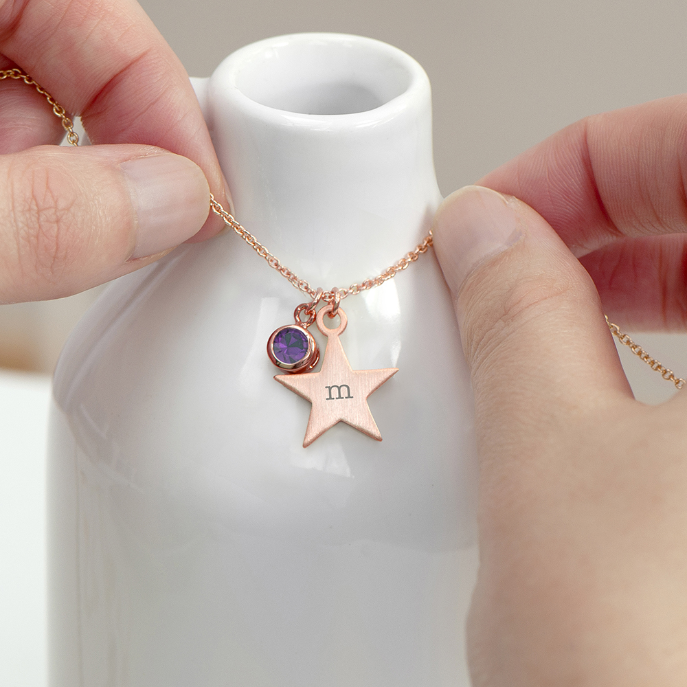 Personalised Rose Gold Star with Birthstone Crystal Necklace Personalised Rose Gold Star with Birthstone Crystal Necklace