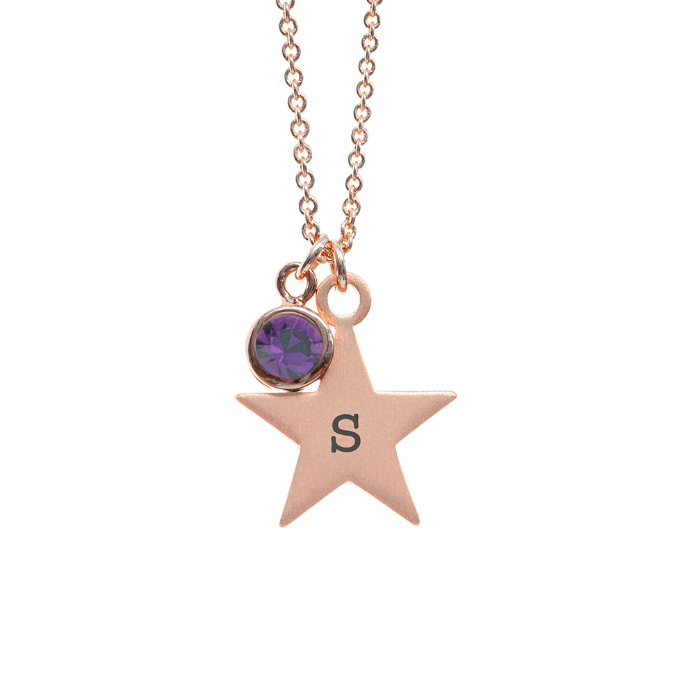 Personalised Rose Gold Star with Birthstone Crystal Necklace Personalised Rose Gold Star with Birthstone Crystal Necklace