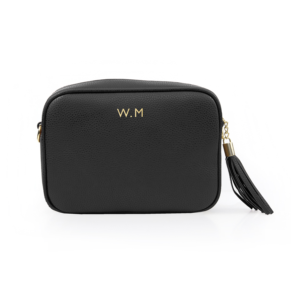 Personalised Vegan Leather Crossbody Bag in Black Personalised Vegan Leather Crossbody Bag in Black