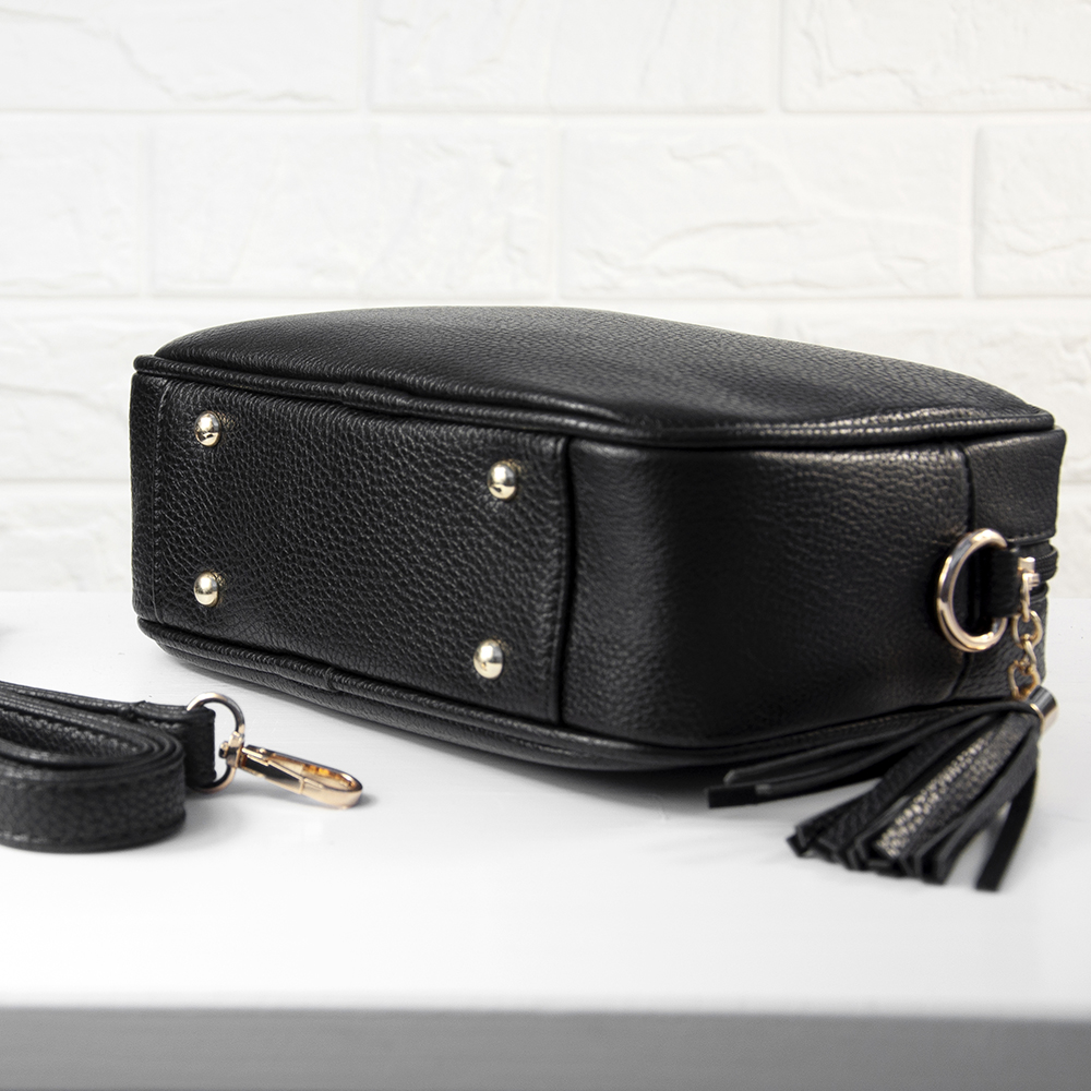 Personalised Vegan Leather Crossbody Bag in Black Personalised Vegan Leather Crossbody Bag in Black