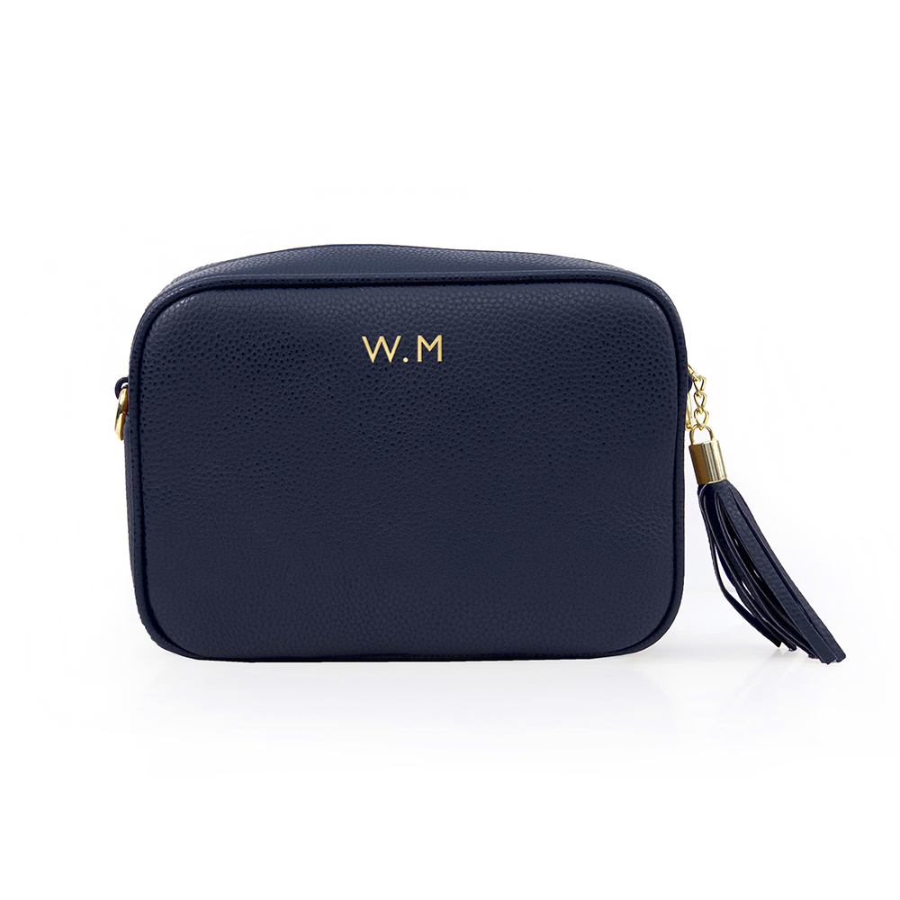 Personalised Vegan Leather Crossbody Bag in Navy Personalised Vegan Leather Crossbody Bag in Navy