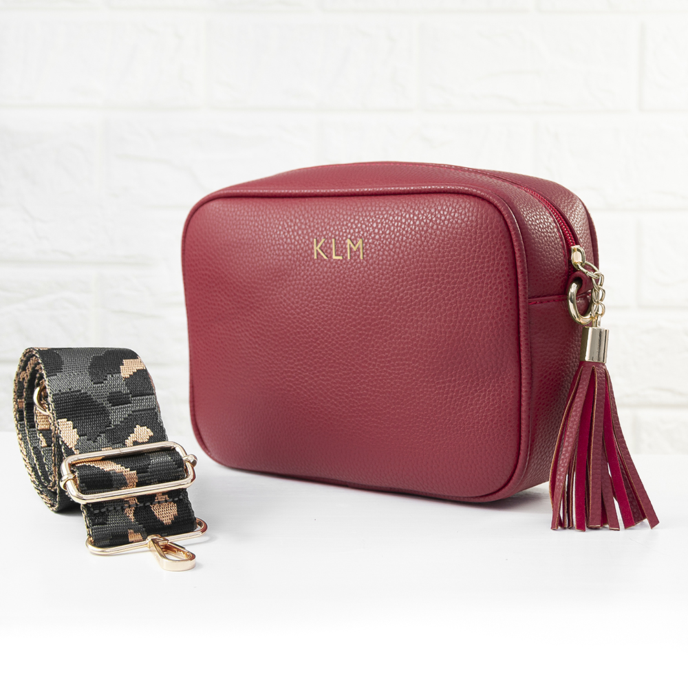 Personalised Vegan Leather Crossbody Bag in Red Personalised Vegan Leather Crossbody Bag in Red