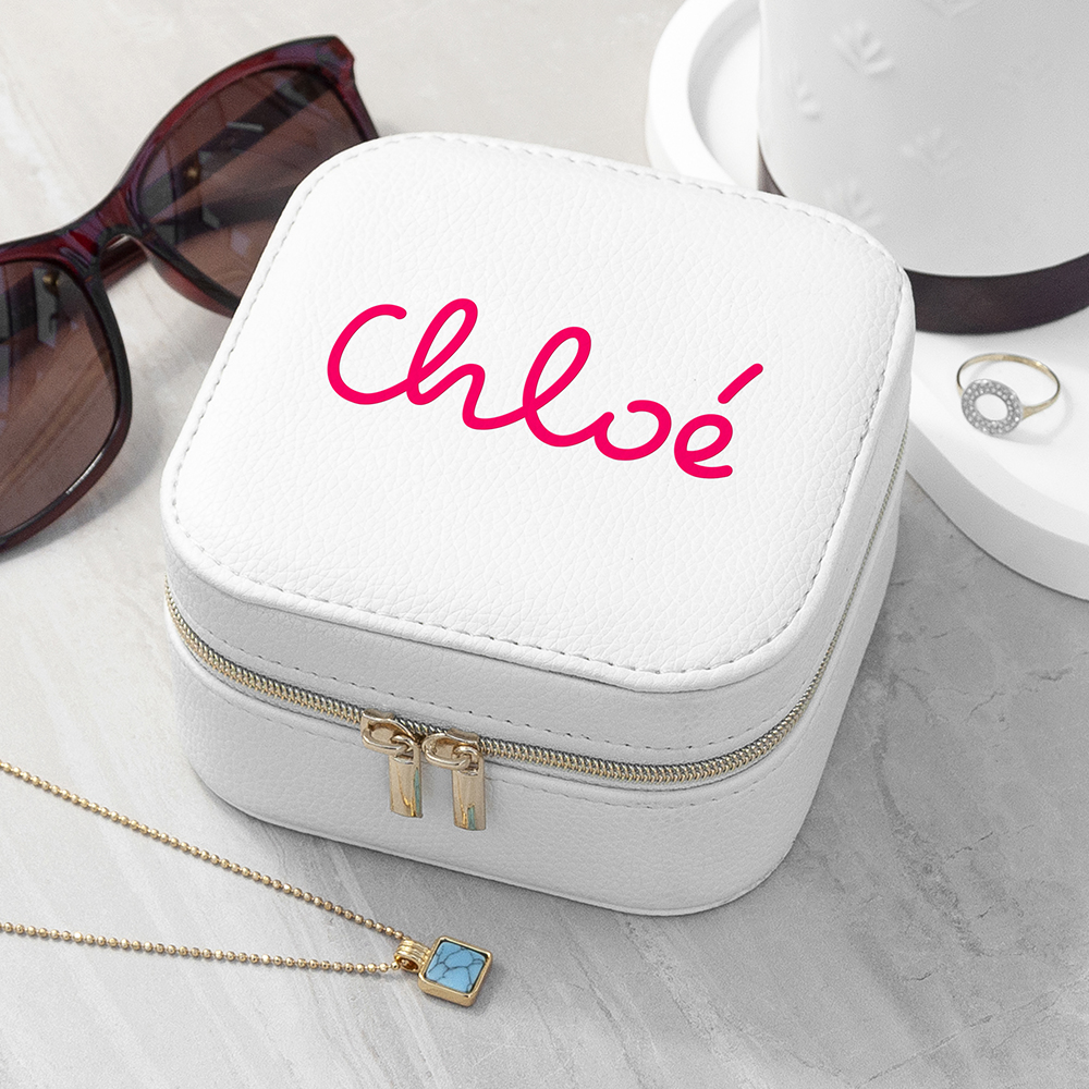 Personalised Summer Style White Jewellery Case – Pink Personalised Summer Style White Jewellery Case – Pink