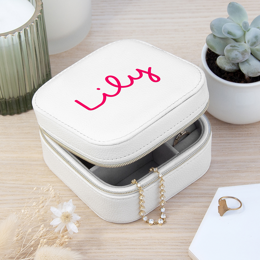 Personalised Summer Style White Jewellery Case – Pink Personalised Summer Style White Jewellery Case – Pink