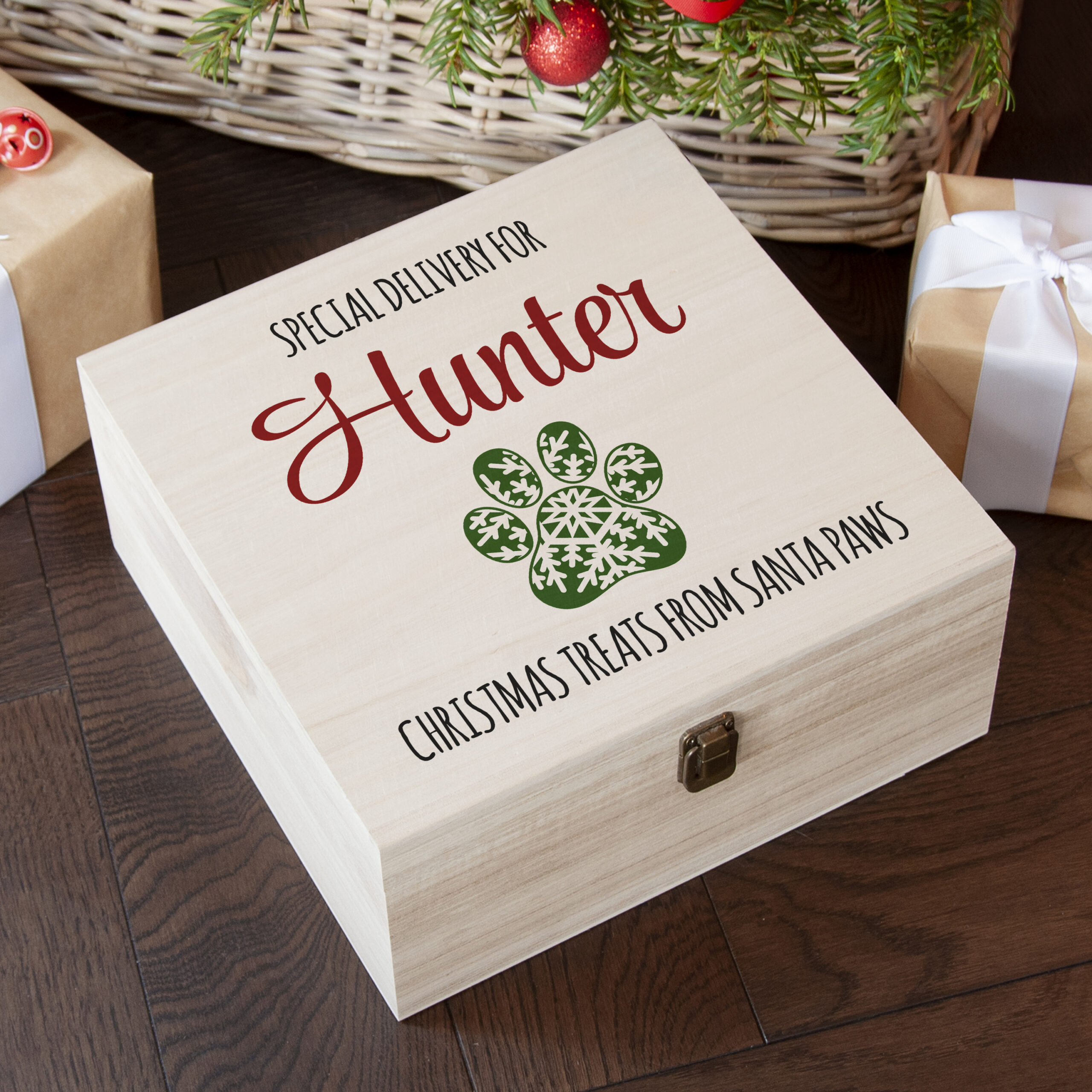 Personalised Pet Paw Christmas Treats Box Personalised Pet Paw Christmas Treats Box