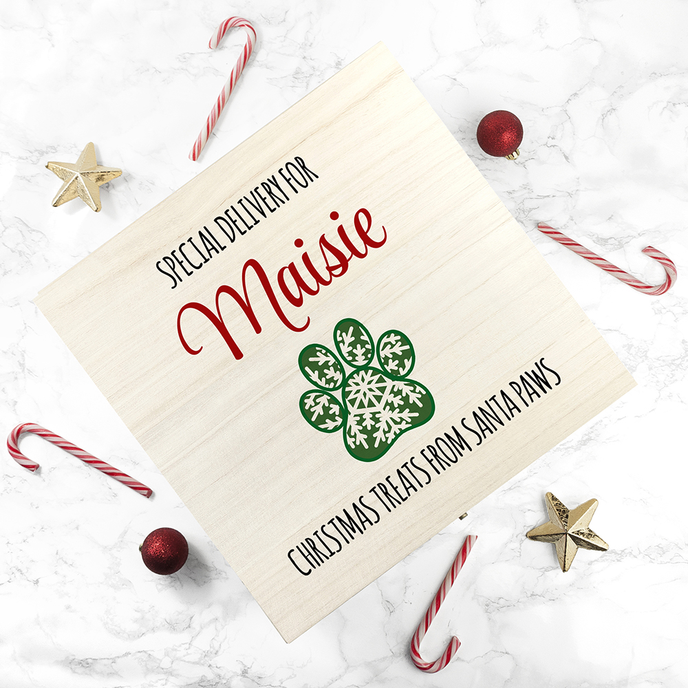 Personalised Pet Paw Christmas Treats Box Personalised Pet Paw Christmas Treats Box