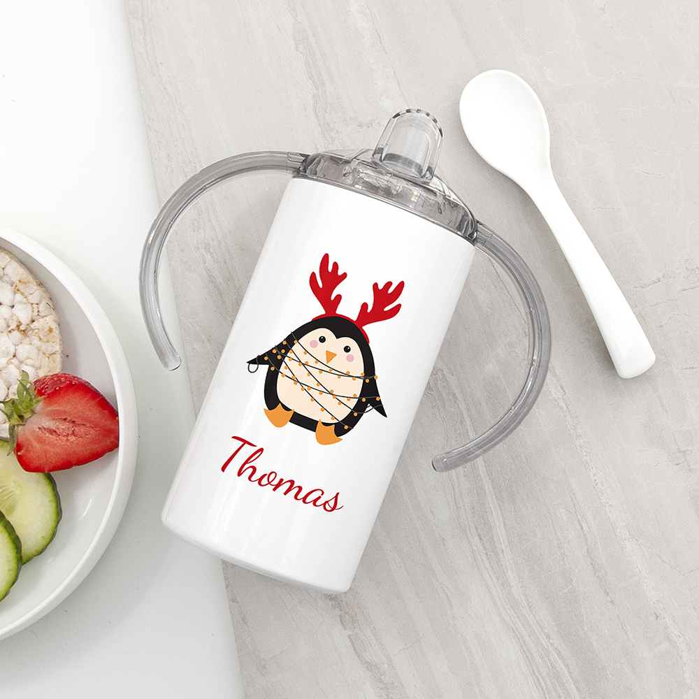Personalised Christmas Penguin Kids Sippy Cup Personalised Christmas Penguin Kids Sippy Cup