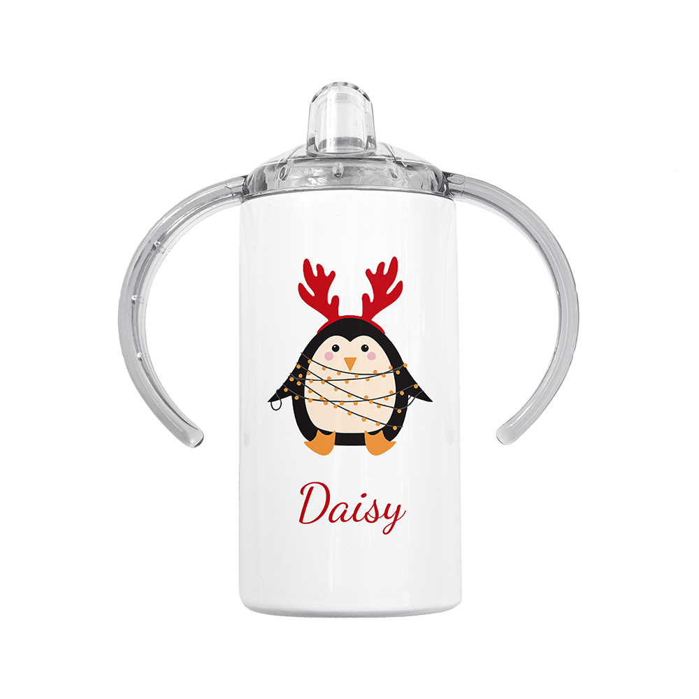 Personalised Christmas Penguin Kids Sippy Cup Personalised Christmas Penguin Kids Sippy Cup