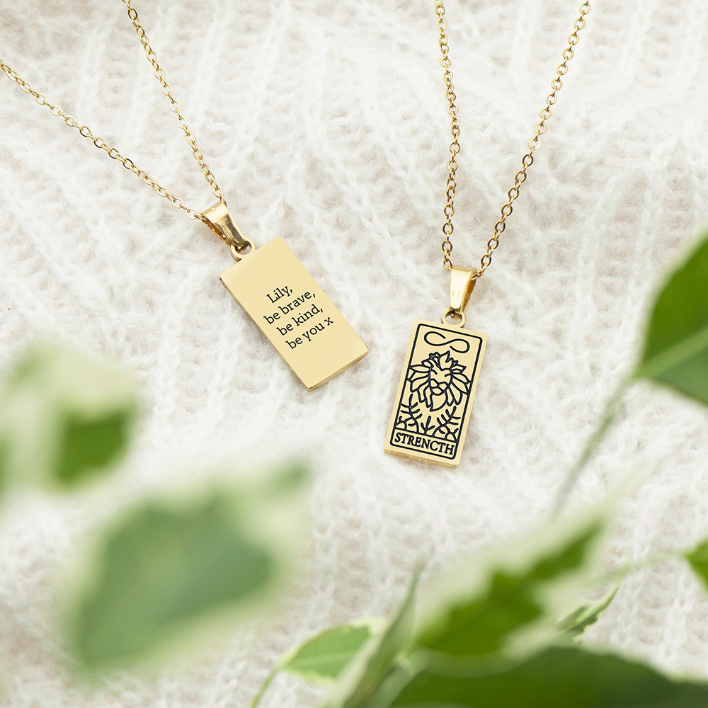 Personalised Strength Tarot Card Necklace Personalised Strength Tarot Card Necklace