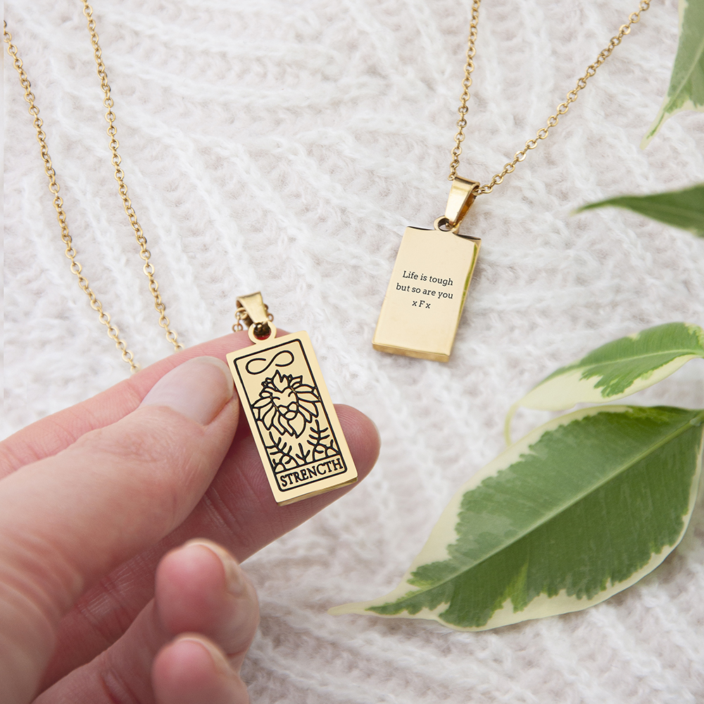 Personalised Strength Tarot Card Necklace Personalised Strength Tarot Card Necklace