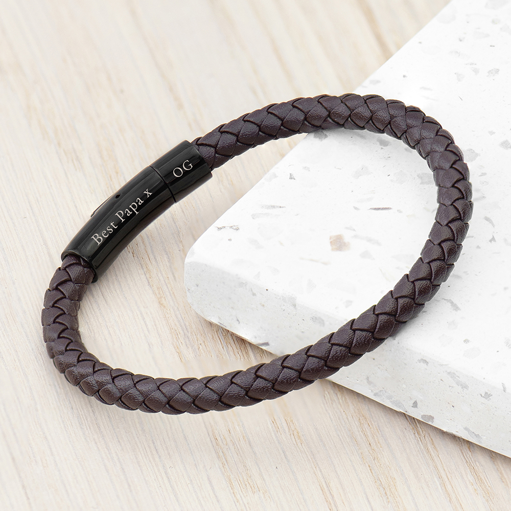 Personalised Mens Woven Brown Leather Bracelet Personalised Mens Woven Brown Leather Bracelet