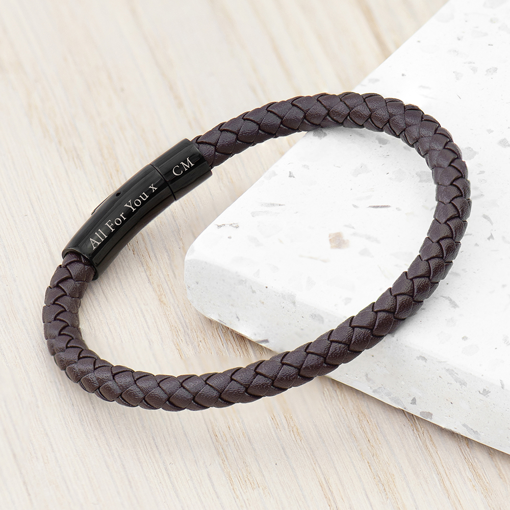 Personalised Mens Woven Brown Leather Bracelet Personalised Mens Woven Brown Leather Bracelet