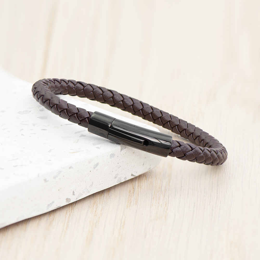Personalised Mens Woven Brown Leather Bracelet Personalised Mens Woven Brown Leather Bracelet
