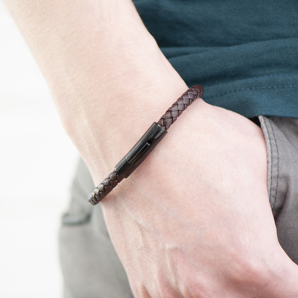 Personalised Mens Woven Brown Leather Bracelet Personalised Mens Woven Brown Leather Bracelet