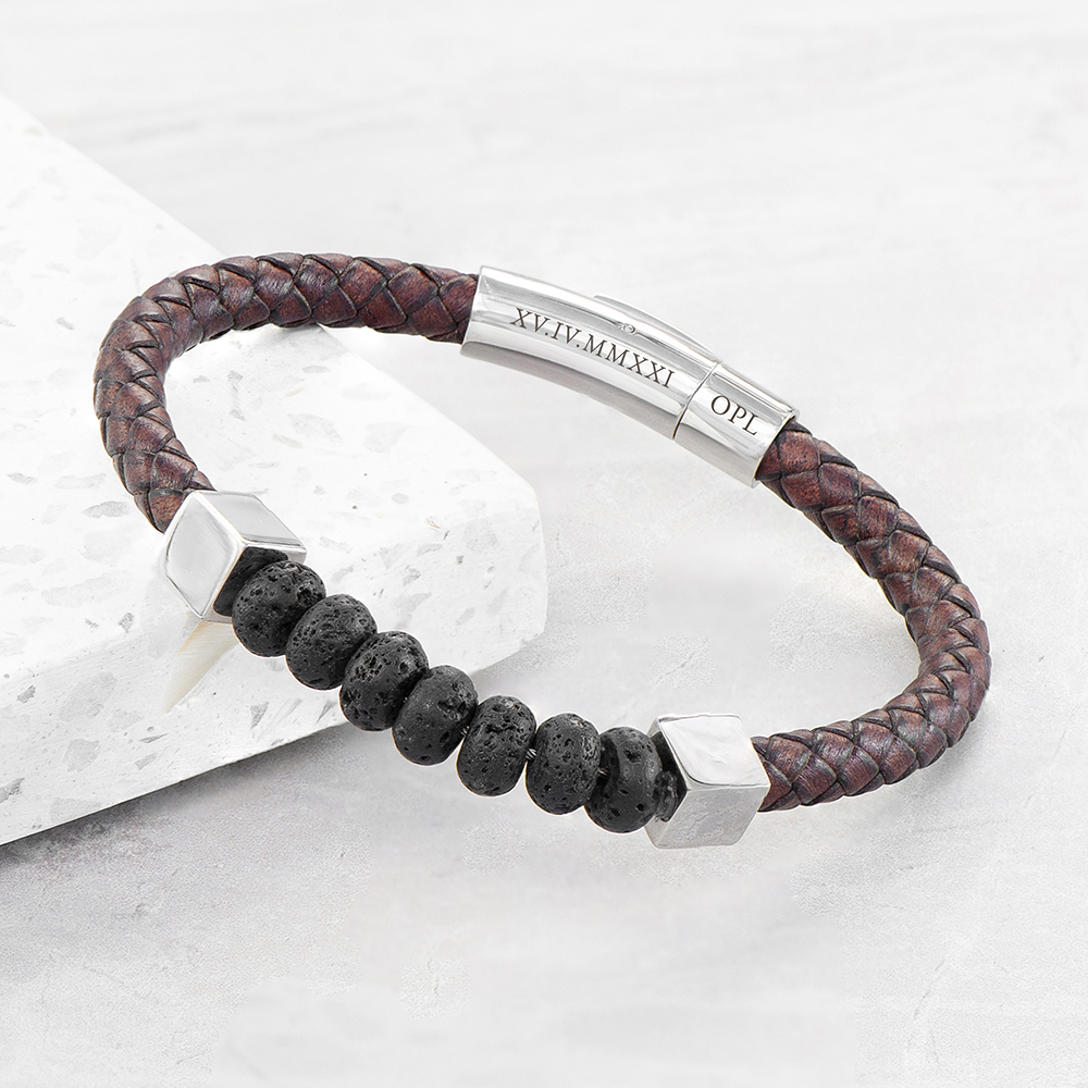 Personalised Men’s Leather Beaded Bracelet Personalised Men's Leather Beaded Bracelet
