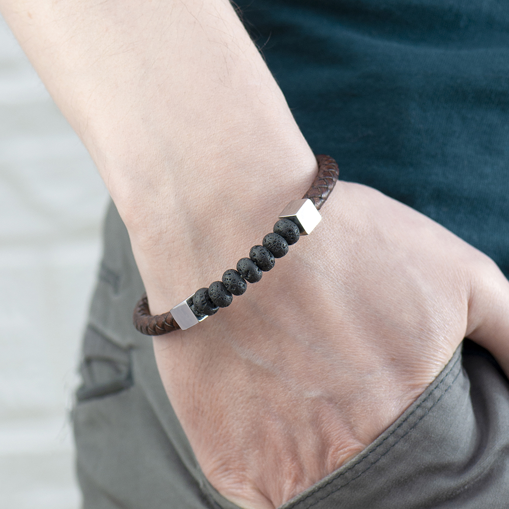 Personalised Men’s Leather Beaded Bracelet Personalised Men's Leather Beaded Bracelet