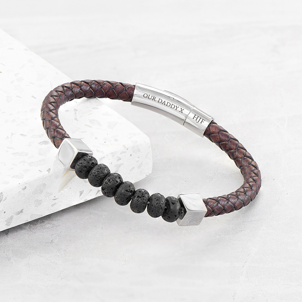 Personalised Men’s Leather Beaded Bracelet Personalised Men's Leather Beaded Bracelet