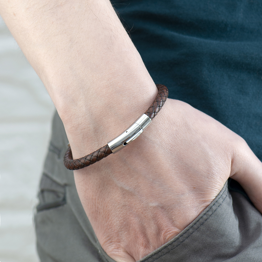 Personalised Men’s Leather Beaded Bracelet Personalised Men's Leather Beaded Bracelet