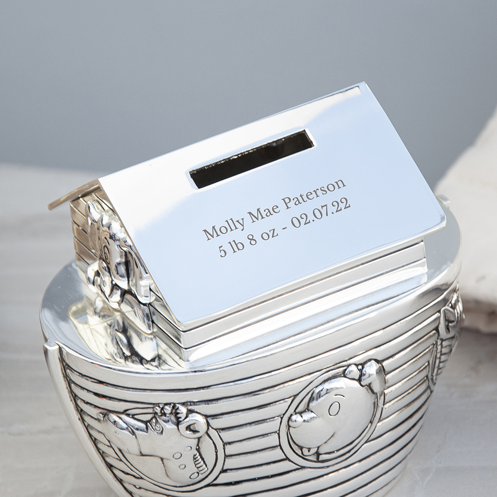Personalised Silver Plated Noah’s Ark Money Box Personalised Silver Plated Noah's Ark Money Box