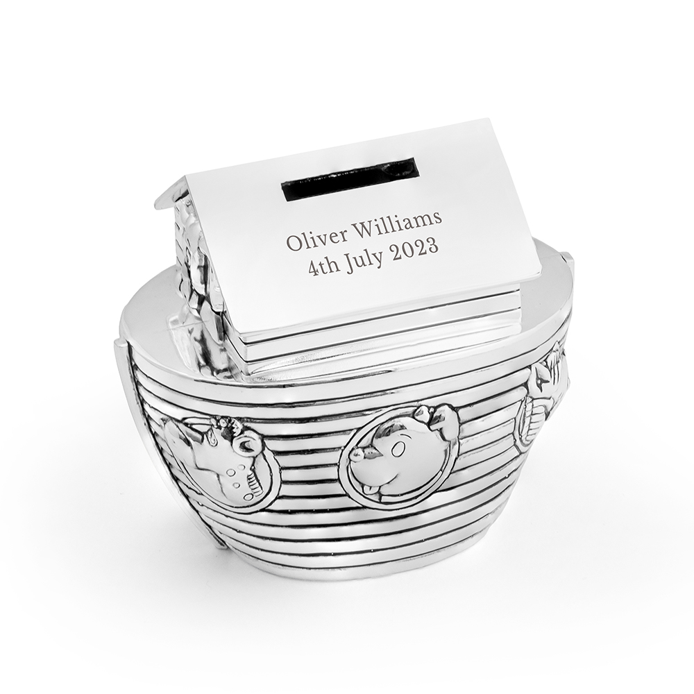 Personalised Silver Plated Noah’s Ark Money Box Personalised Silver Plated Noah's Ark Money Box
