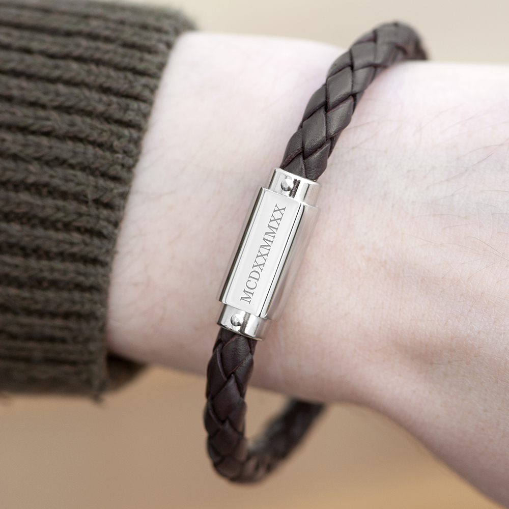 Personalised Men’s Roman Numerals Luxury Brown Leather Bracelet Personalised Men's Roman Numerals Luxury Brown Leather Bracelet