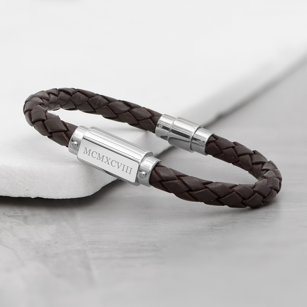 Personalised Men’s Roman Numerals Luxury Brown Leather Bracelet Personalised Men's Roman Numerals Luxury Brown Leather Bracelet