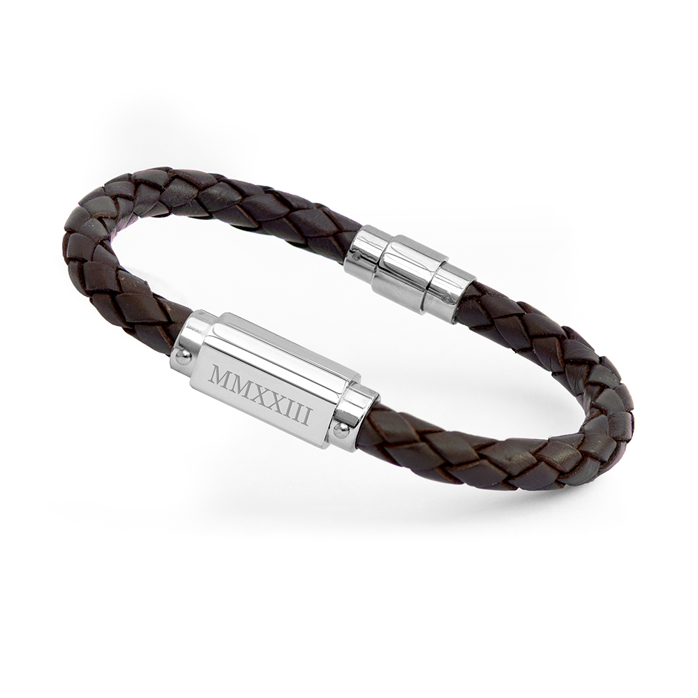 Personalised Men’s Roman Numerals Luxury Brown Leather Bracelet Personalised Men's Roman Numerals Luxury Brown Leather Bracelet