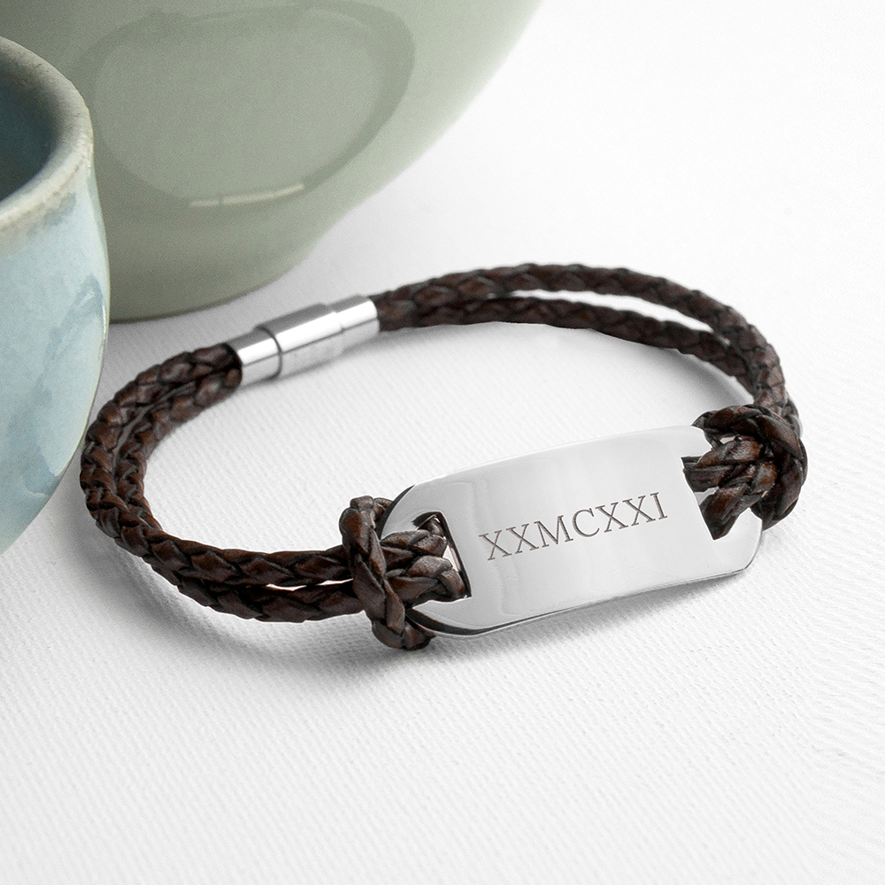 Personalised Men’s Roman Numerals Statement Leather Bracelet Personalised Men's Roman Numerals Statement Leather Bracelet