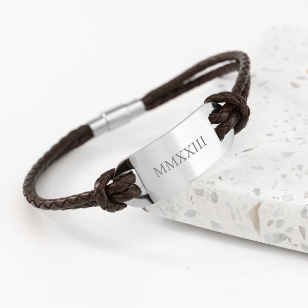 Personalised Men's Roman Numerals Statement Leather Bracelet