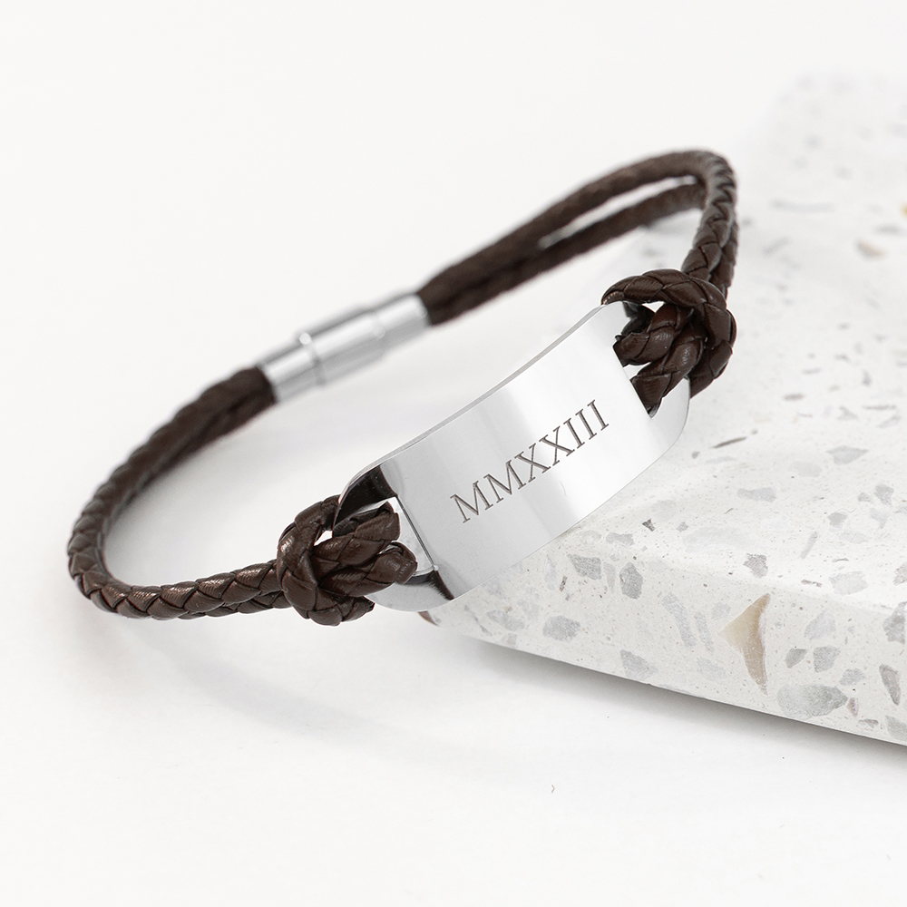 Personalised Men’s Roman Numerals Statement Leather Bracelet Personalised Men's Roman Numerals Statement Leather Bracelet
