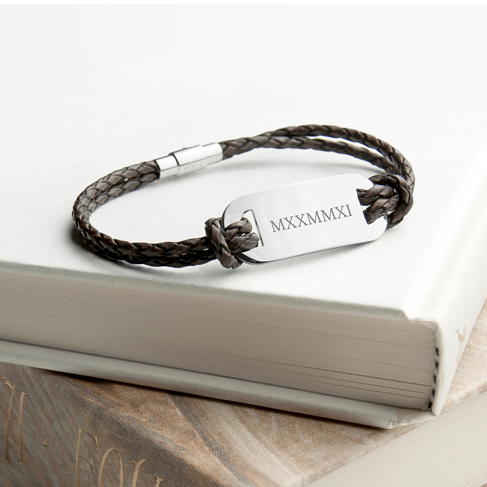 Personalised Men’s Roman Numerals Statement Leather Bracelet Personalised Men's Roman Numerals Statement Leather Bracelet