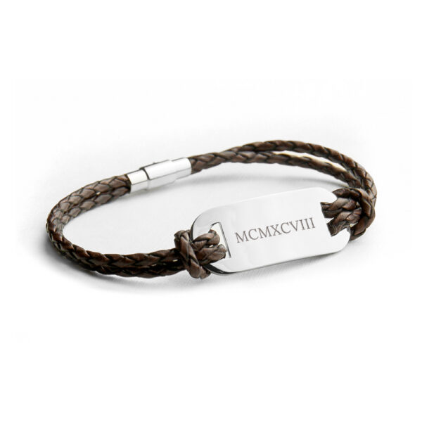 Personalised Men's Roman Numerals Statement Leather Bracelet
