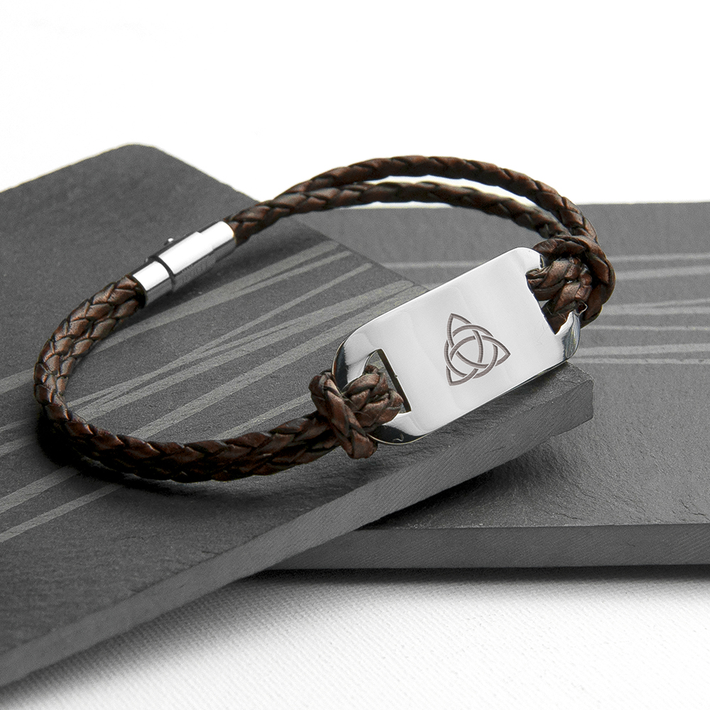 Personalised Men’s Celtic Trinity Statement Leather Bracelet Personalised Men's Celtic Trinity Statement Leather Bracelet