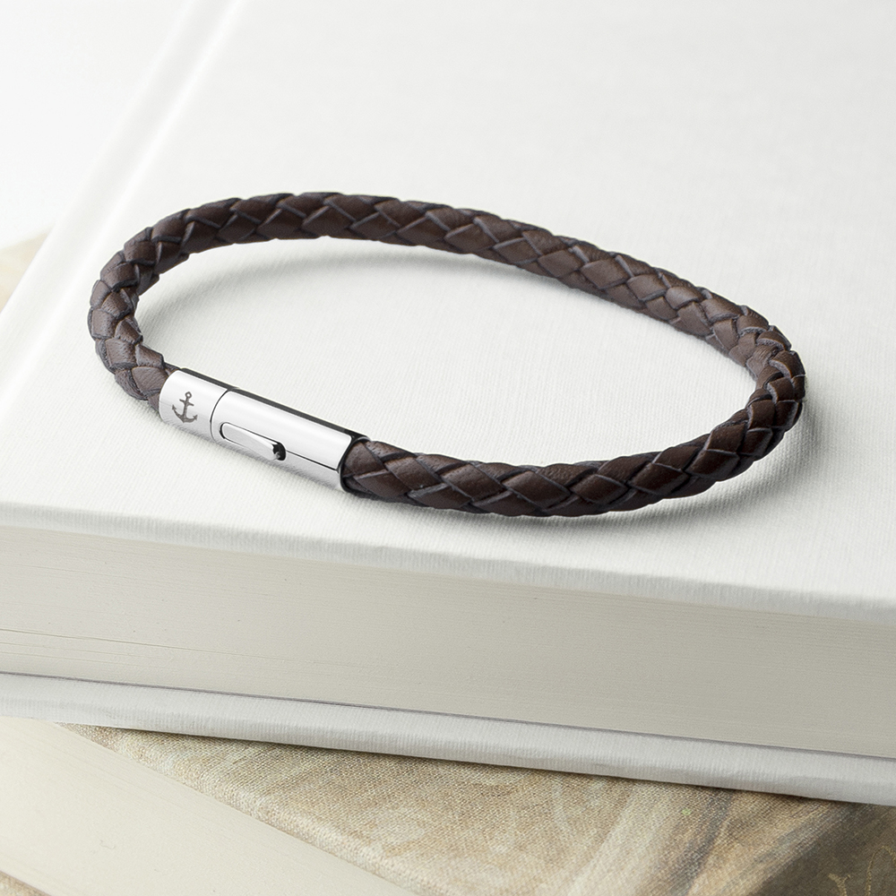 Personalised Men's Anchor Capsule Leather Bracelet