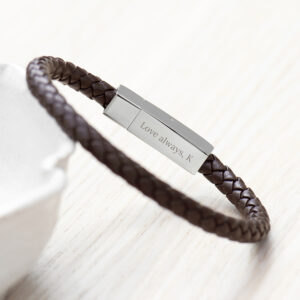Personalised Men’s Leather Anchor Bracelet With Tube Clasp Personalised Men's Leather Anchor Bracelet With Tube Clasp