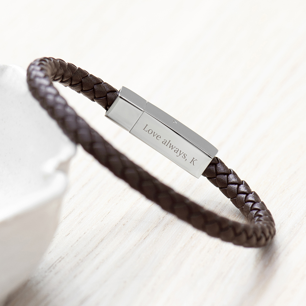Personalised Men’s Leather Anchor Bracelet With Tube Clasp Personalised Men's Leather Anchor Bracelet With Tube Clasp